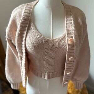 Belle Du Jour Blush Cardigan and Sweater Set
